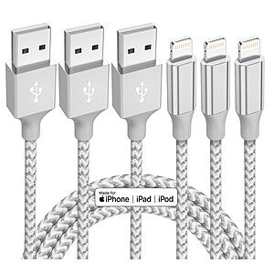 3-Pack 10' Bkayp MFi Certified Nylon Braided USB-A to Lightning Cables (White) $3.50 + Free Shipping w/ Prime or on $35+
