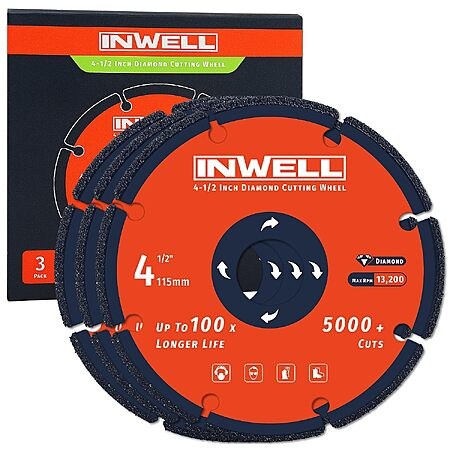 3-Pack 4-1/2" Inwell Diamond Cut-Off Wheel for Metal