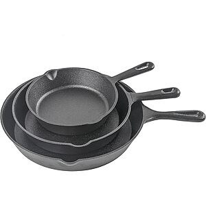 3-Piece Commercial CHEF Pre-seasoned Cast Iron Cookware Skillet Set (8",10",12") $26.99 + Free Shipping w/ Prime @Woot!
