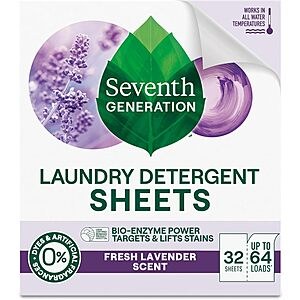 32-Count Seventh Generation Laundry Detergent Sheets (Fresh Lavender) $6.97 w/ S&S + Free Shipping w/ Prime or on $35+