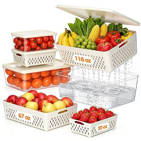 4-Pack (3-Sizes) JSCARES Clear Container, Colander & Lid Plastic Fruit Storage Container…