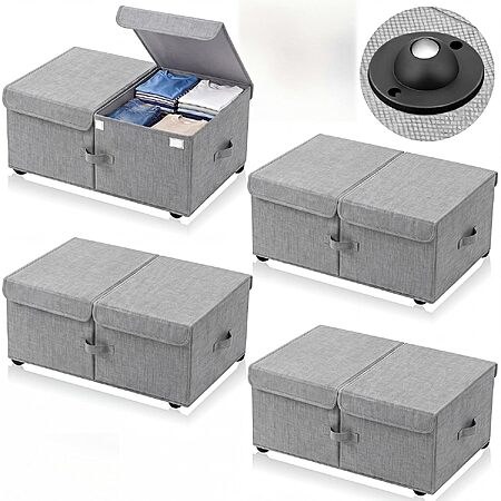 4-Pack 65L Geelin Foldable Under Bed Storage Bins w/ Wheels & Lids (White or Gray)
