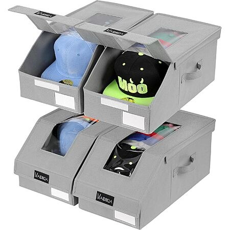 4-Pack VAESIDA Stackable Baseball Cap Storage Box Organizer w/ Clear Lid (Grey) $16.79 ($4.19 each) + Free Shipping w/ Prime or on $35+