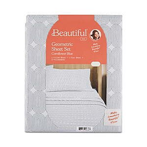 4-Piece Beautiful By Drew Barrymore 100% Cotton Washed Percale King Sheet Set (Geometric Cornflower Blue) $31.49 + Free Shipping w/ Walmart+ or on $35+