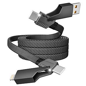 4-in-1 65W Firsting USB-A/C to USB-C/Lightning Fast Charging Cable w/ E-Mark Chip (Dark Black) $5.99 + Free Shipping w/ Prime or on $35+