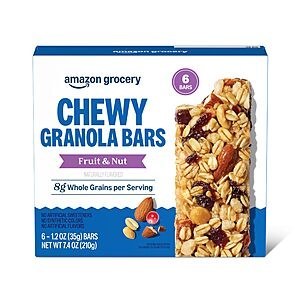 4 boxes, Amazon Grocery, Fruit & Nut Chewy Granola Bars, 7.4 Oz, 6 Ct, $6.33, Amazon