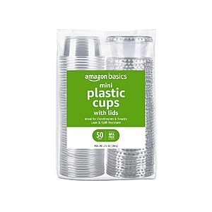 50-Count 2-Oz Amazon Basics Disposable Plastic To-Go Cups w/ Lids $2.40 w/ S&S + Free Shipping w/ Prime or on $35+