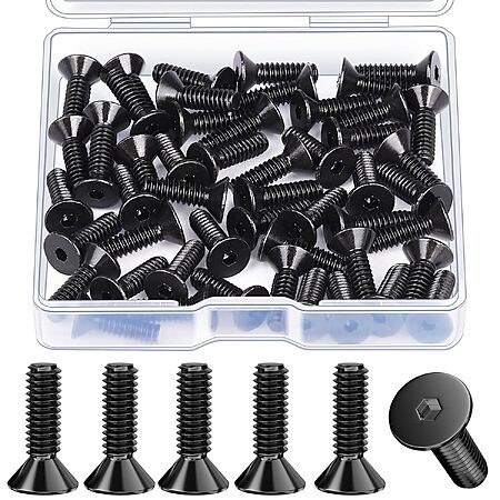 50-Count Gootaimi #6-32 x 1/2" Flat Head Socket Cap Screws, Grade 10.9 Carbon Steel (Black…