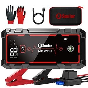 5000A Soulor Portable Car Jump Starter w/ 9-in-1 Functions & LCD Display $17.99 + Free Shipping w/ Prime or on $35+