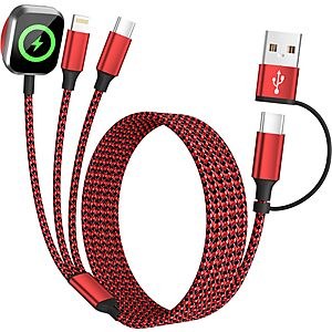 5' Firsting 3-in-1 Travel Charging Cable w/ Apple Watch Charger (Lightning & USB-C, Red/Black) $4.99 + Free Shipping w/ Prime or on $35+