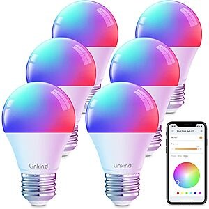 6-Count Linkind Smart Color-Changing A19 E26 Wi-Fi LED Light Bulbs (800 Lumens, Alexa/Google Assistant) $23.99 ($4 each) + Free Shipping w/ Prime or on $35+