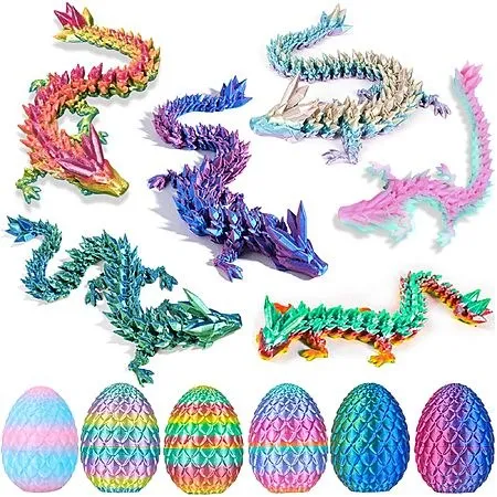 6-Pack 3D Printed Mini Mystery Crystal Dragon Egg w/ Dragon Fidget Toy