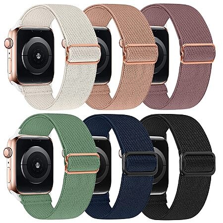 6-Pack Apple Watch Adjustable Elastic Solo Loop Nylon Sport Bands