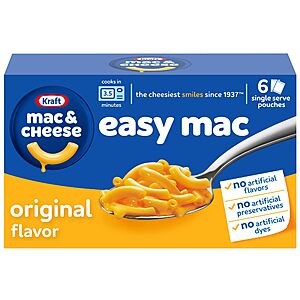 6-Pack Kraft Easy Mac Microwaveable Snack Packets Original $1.39 w/ S&S + Free Shipping w/ Prime or on $35+