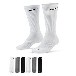 6-Pack Nike Men's or Women's Everyday Plus Cushion Crew Training Socks (Multi or Black, Size 6-8) $10.50 + Free Shipping on $49+ or Free Store PU at Kohl's