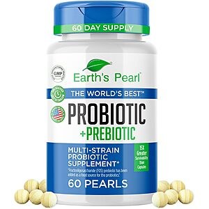 60-Count Earth's Pearl Probiotic + Prebiotic Fiber Supplement $11.24, 90-Count Earth's Pearl Vitamins D3 & K2 + Probiotic Supplement $15.39 w/ S&S + FS w/ Prime or on $35+