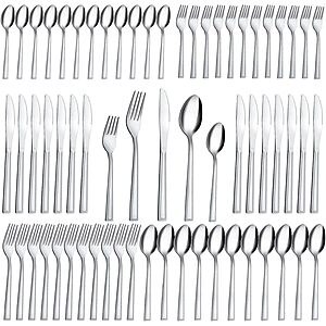 60-Piece Hunnycook Stainless Steel Silverware Set for 12 (Mirror Polished, Dishwasher Safe) $20.49 & More + Free Shipping w/ Prime or on $35+