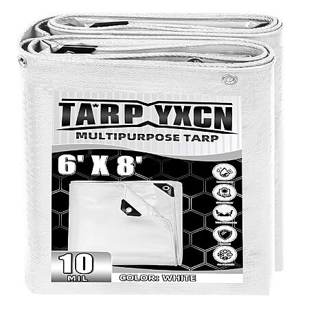 6'x8' 10-Mil Waterproof Poly Tarp (White)