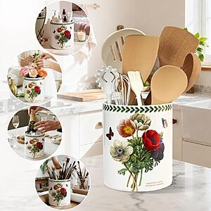 7.3" Acmlife Extra Large Floral Ceramic Cooking Utensil Holder (Beauty) $10.00 + Free Shipping w/ Prime or on $35+