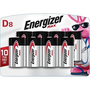 8-Pack Energizer MAX D Alkaline Batteries $4.99 + Free Shipping w/ Prime