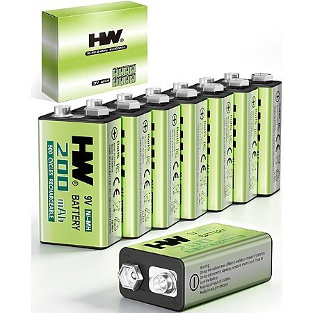 8-Pack HW 9V NiMH 200mAh Rechargeable Batteries
