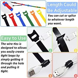 80pcs Cable Ties Reusable Multicolor Wire Ties Cable Management Cord Ties Reusable for Electronics Hook and Loop Cable Ties for Computer 4 6 8 Inch with 6 Colors $4.99