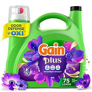 99-Oz Gain Plus Liquid Laundry Detergent w/ Odor Defense + OXI, 75 Loads (Moonlight Breeze) $13.47 + $3 Walmart Cash + Free Shipping w/ Walmart+ or on $35+