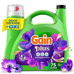 99-Oz Gain Plus Liquid Laundry Detergent w/ Odor Defense & OXI, 75 Loads (Moonlight Breeze) $13.47 + $3 Walmart Cash + Free Shipping w/ Walmart+ or on $35+