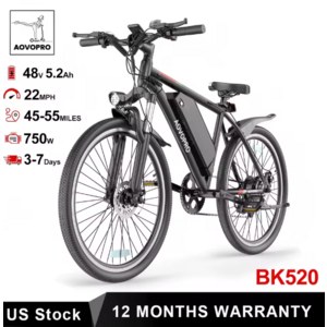 AOVOPRO 26in EBike 750W 48V 5.2AH $239 or 9AH $263 + Free Shipping