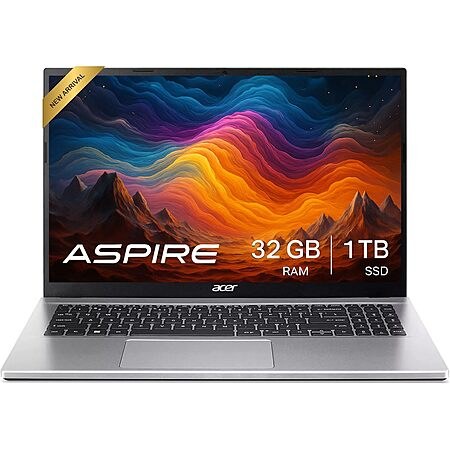 Acer Aspire 3 Laptop:15.6" FHD, Ryzen 5 7430U, 32GB RAM, 1TB SSD, Windows 11 Pro