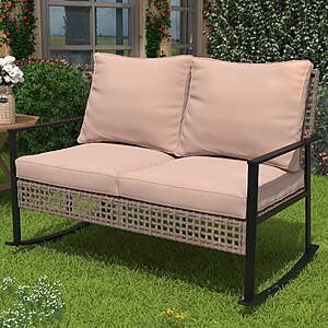 Ainfox Outdoor Patio Furniture Rocking Loveseat, Wicker Rattan Sofa,Khaki $96.02 + Free S&H at Walmart