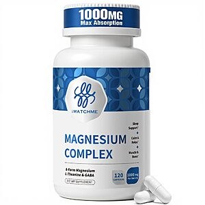 Amazon – iMATCHME Magnesium Complex 1000mg, 120 Capsules - $8.99 w/ Code + Coupon