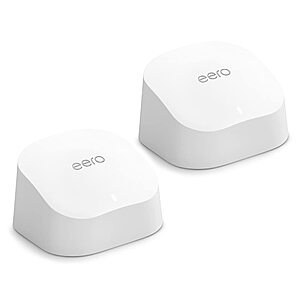Amazon eero 6 mesh wifi system - Supports internet plans up to 500 Mbps, Coverage up to 3,000 sq. ft. 2-pack (1 router + 1 extender)