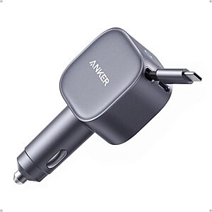 Anker Nano 75W Car Charger w/ Retractable USB-C Cable (Gray)