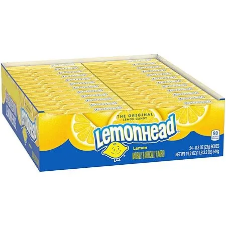 Arrives for Halloween Deal! 24 Ct (or $4.25 ea wyb 3) or less AMAZON Lemonhead Hard Lemon Candy, Tangy & Sweet, 0.8 oz Boxes