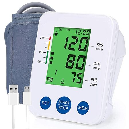 Automatic Upper Arm Blood Pressure Monitor w/ Adjustable Cuff & Storage Bag (White)
