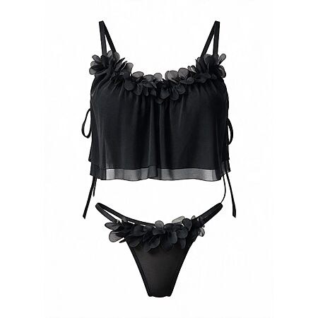 Avidlove Sexy Floral Applique Lingerie 2 Piece Sheer Mesh Cami Thong Set