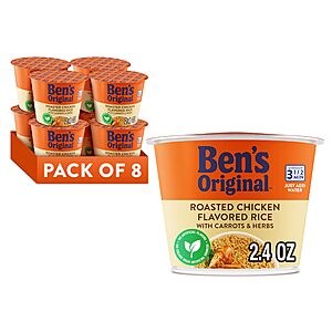 BEN'S ORIGINAL Roasted Chicken Flavored Rice Single Serve Cup, Snack or Side, Microwave in 3.5 Minutes, 2.4 oz (Pack of 8)~$6.74 After Coupon & S&S @ Amazon