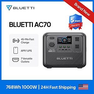 BLUETTI AC70 768WH Power Station $223.50 + Free S/H