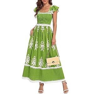 BTFBM Women's Boho Floral Maxi Dress w/ Pockets (Green, size S-XXL) $12.49 + Free Shipping w/ Prime or on $35+