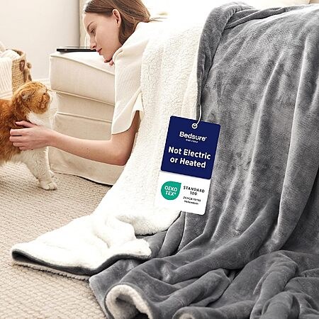 Bedsure GentleSoft Reversible Sherpa Fleece Throw Blanket 50x60 (Grey)