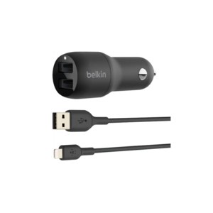 Belkin - 24W Dual USB Car Charger with Lightning Cable and 2 12W USB-A ports $5.99