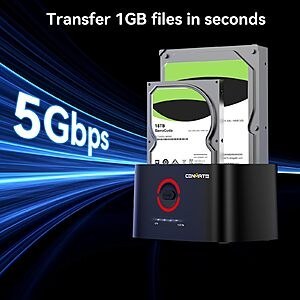 CENMATE Dual Bay Hard Drive Docking Station with Offline Clone, USB A/C 3.0 to SATA, Hard Drive Reader for 2.5/3.5 Inch HDD/SSD UASP $12.99