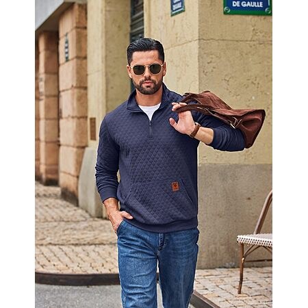 COOFANDY Mens 1/4 Zip Pullover Retro Waffle Quilted Quarter Zip Sweatshirt $14.99
