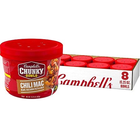Campbell's Chunky Soup, Chili Mac Soup, 15.25 oz Microwavable Bowl (Case of 8) & More~