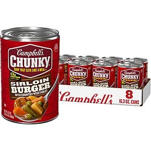 Campbell’s Chunky Soup, Sirloin Burger With Country Vegetable Beef Soup, 16.3 oz Can (Case of 8)~$12.04 After Coupon & S&S @ Amazon