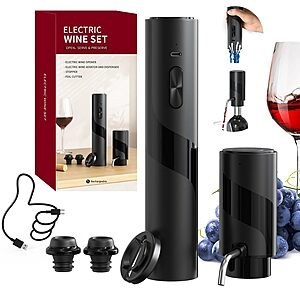 Circle Joy 6-in-1 Rechargeable Electric Wine Opener Set w/ Foil Cutter, Aerator & Vacuum Pump (Black) $14.99 + Free Shipping w/ Prime or on $35+