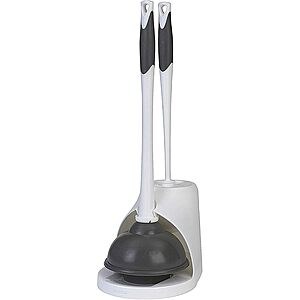 Clorox Toilet Plunger and Brush Bowl Set with Holder Caddy Storage for Cleaning Bathroom and Unclogging Toilets, White and Gray $5.97