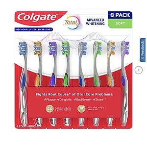 Colgate Total Advanced Whitening Toothbrush, 8-pack $11.99 Free Shipping Costco.com