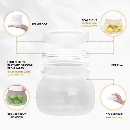 Collapsible Silicone Food Storage Jars with Airtight Lids - Vacuum Compression & Leakproof De…